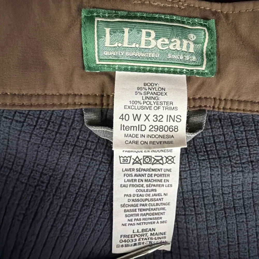 LL Bean Cresta Hiking Pants Mens 40x32 Brown Nylon Stretch Cargo 298068 Lined